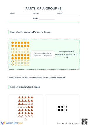 Printable Fractions of a Group Worksheet | Grade 3 Math