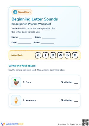 Printable Beginning Letter Sounds Worksheet | K Aligned