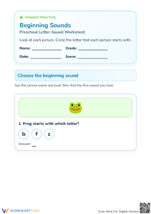 Essential Beginning Sounds Worksheet | Preschool ELA