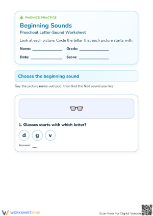 Printable Beginning Sounds Worksheet | Preschool ELA