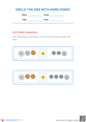 Essential Grade 2 Money Comparison Worksheet | Printable