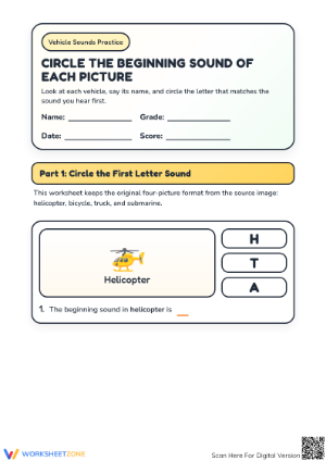 Printable Beginning Sounds Worksheet | Grade K-1 Phonics