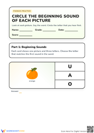 Printable Beginning Sounds Worksheet | Grade K-1 ELA
