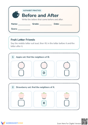 Preschool Alphabet Worksheet — Printable Before and After