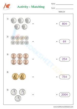 Money Matching Worksheet – Coin Value Practice 