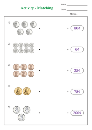 Money Matching Worksheet – Coin Value Practice 
