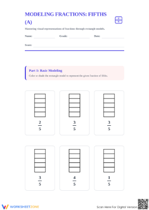 Printable Modeling Fractions with Rectangles | Grade 3 Math