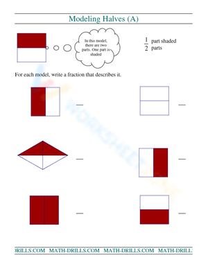 Modeling Halves Fraction Practice Worksheet