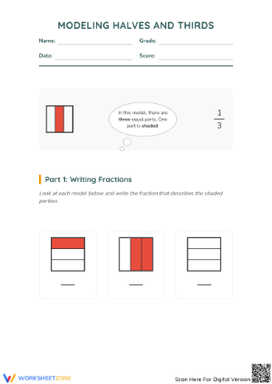 Printable Modeling Fractions Worksheet | Grade 3 Math