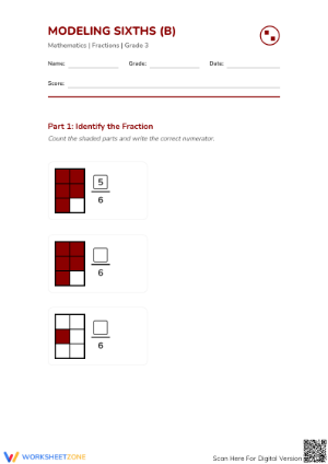 Grade 3 Modeling Sixths — Printable No-Prep Worksheet