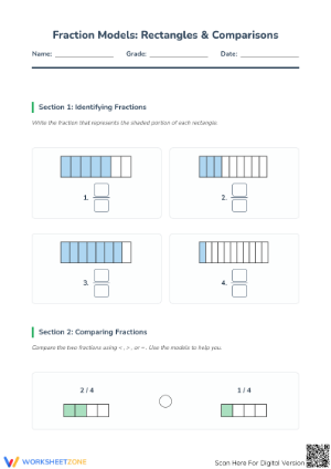 Printable Modeling Fractions with Rectangles Worksheet