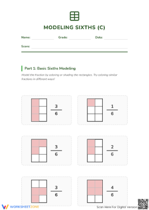 Printable Modeling Fractions with Rectangles Worksheet