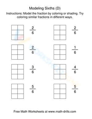 Modeling Sixths Fraction Shading Worksheet