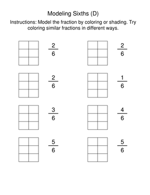 Modeling Sixths Fraction Shading Worksheet