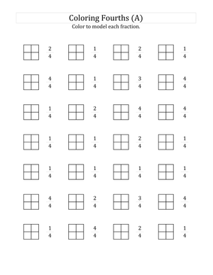 Modeling Fractions With Coloring Fourths Worksheet