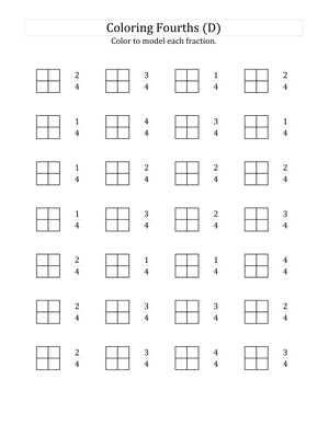 Coloring Fourths Fractions Worksheet