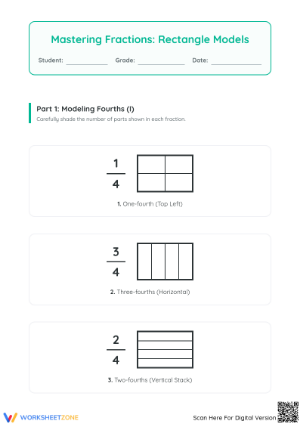 Printable Fractions Modeling Worksheet | Grade 3-5 Math