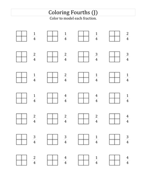 Modeling Fractions by Coloring Fourths Worksheet