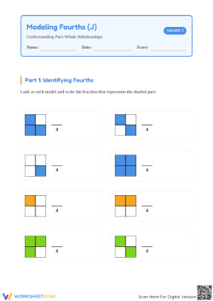 Printable Grade 3 Modeling Fractions with Rectangles