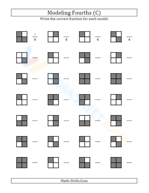Modeling Fourths Fraction Practice Worksheet
