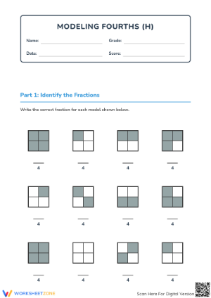 Printable Modeling Fourths Worksheet | Grade 3 Math