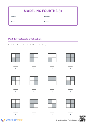 Modeling Fourths Worksheet | Printable Grade 3 Math
