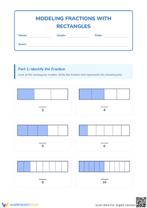Printable Modeling Fractions with Rectangles | Grade 3 Math