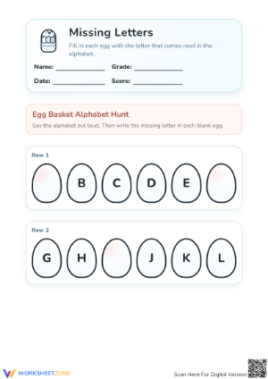Printable Missing Letters Worksheet | Preschool Alphabet