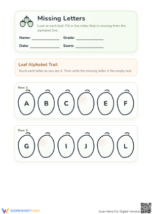 Printable Missing Letters Alphabet Worksheet: Preschool Ready