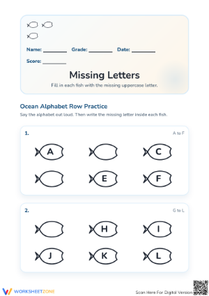 Printable Missing Letters Alphabet Worksheet | Preschool