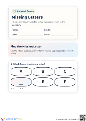Printable Missing Letters Alphabet Worksheet | Preschool