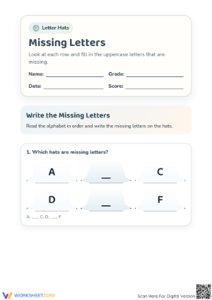 Essential Alphabet Missing Letters Worksheet | Preschool