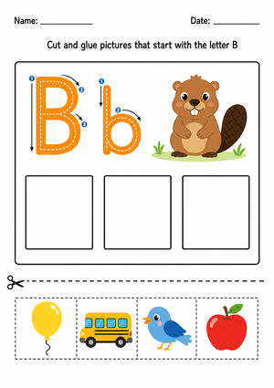 Cut And Glue Letter B Phonics Worksheet