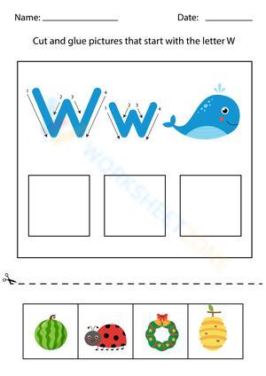 Letter W Phonics Cut and Paste Activity