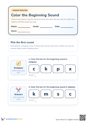 Printable Beginning Sounds Worksheet | Grade K-1 Ready