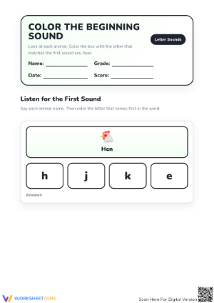 Color the Beginning Sound Worksheet | Grade K Essential