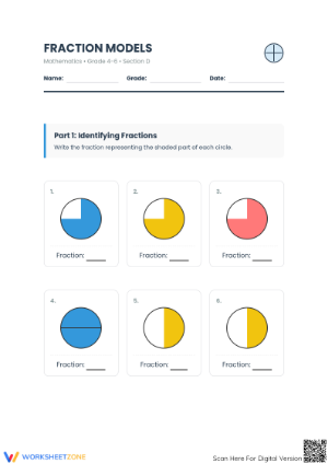 Printable Modeling Fractions with Circles | Grade 4-6