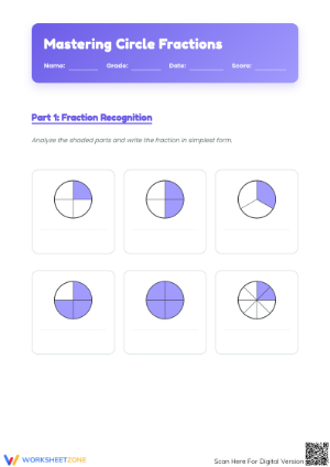 Printable Circle Fractions Worksheet | Grade 3-4 Math