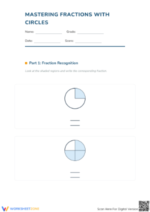 Printable Fractions with Circles Worksheet | Grades 3-5