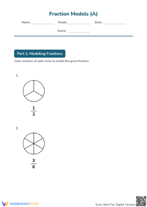 Printable Modeling Fractions with Circles | Grade 3 Aligned