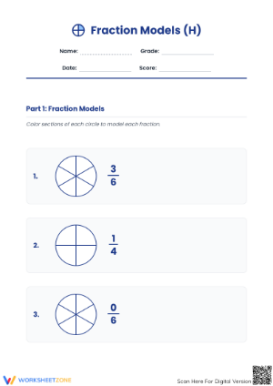 Modeling Fractions with Circles | Printable Grade 3 Math