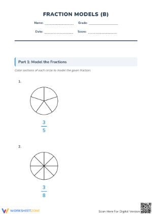 Modeling Fractions with Circles - Printable Grade 3 Math
