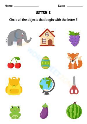 Beginning sounds with letter E