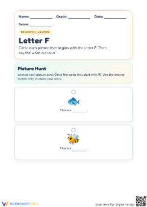 Beginning Sounds Letter F Worksheet | Printable ELA Guide