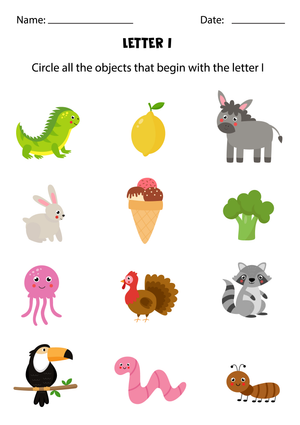 Letter I Beginning Sounds Printable Worksheet