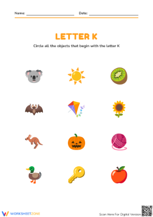 Essential Letter K Beginning Sounds Worksheet | Grade K