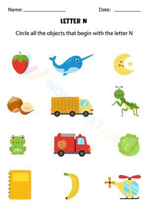 Identify And Circle Objects Starting With Letter N