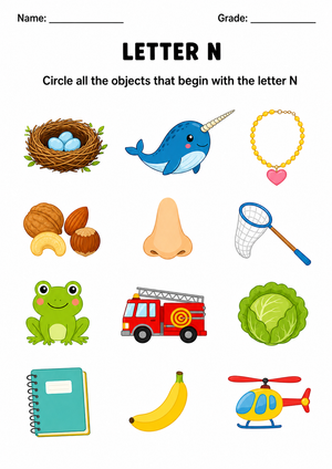 Identify And Circle Objects Starting With Letter N