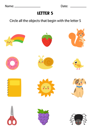 Letter S Beginning Sounds Printable Worksheet