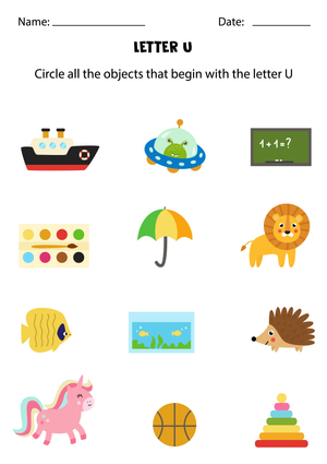 Letter U Beginning Sounds Worksheet | Essential Phonics